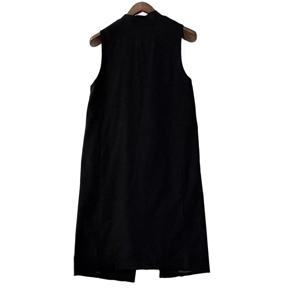 Elk Long Coatigan Vest Womens S/M Tailored Black Sleeveless Lined Asymmetrical - Picture 6 of 14